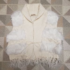 Les Tricots Faux Fur Tassel Knit Sweater Vest Women size M Vintage NWOT